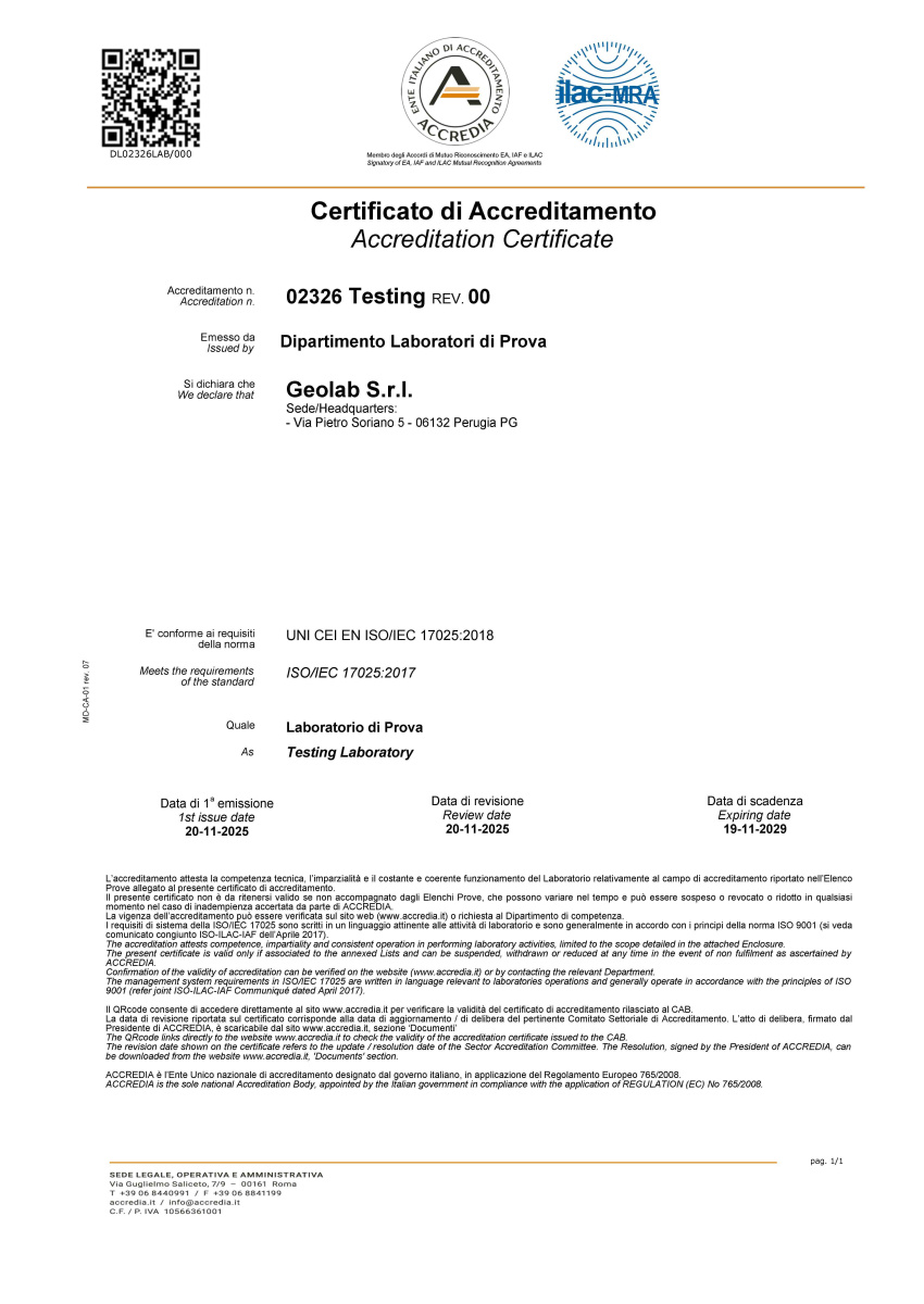 Accreditamento ACCREDIA UNI CEI EN ISO/IEC 17025:2018