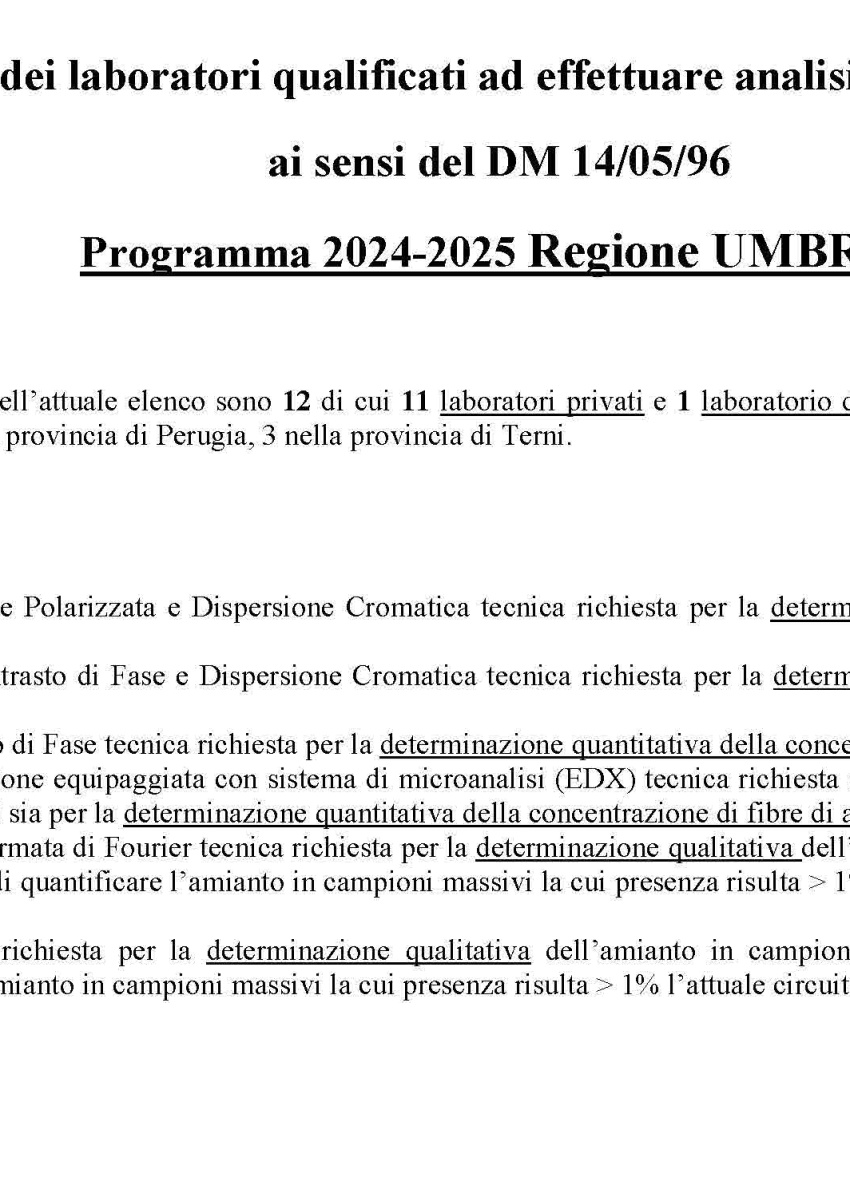 Lista dei laboratori qualificati ad effettuare analisi sull&rsquo;amianto